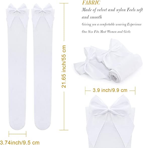 Satin Bow Stockings Women Opaque Thigh High Stockings Over Knee Long Stockings (1 Pairs)