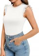 Women's Body Suits Cute Crew Neck Ruffle Sleeveless Slim Fit Bodysuit