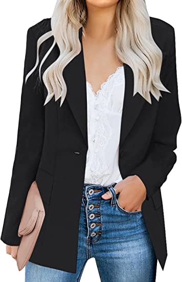 Women's Casual Long Sleeve Lapel Button Slim Work Office Blazer Jacket